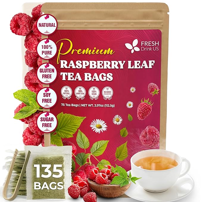 FreshDrinkUS, Premium Raspberry Leaf Tea with Chamomile โ 135 Tea Bags | Naturally Caffeine-Free Herbal Blend | Soothing Floral Flavor | Premium Loose Herbal Tea in Natural Material Tea Bags
