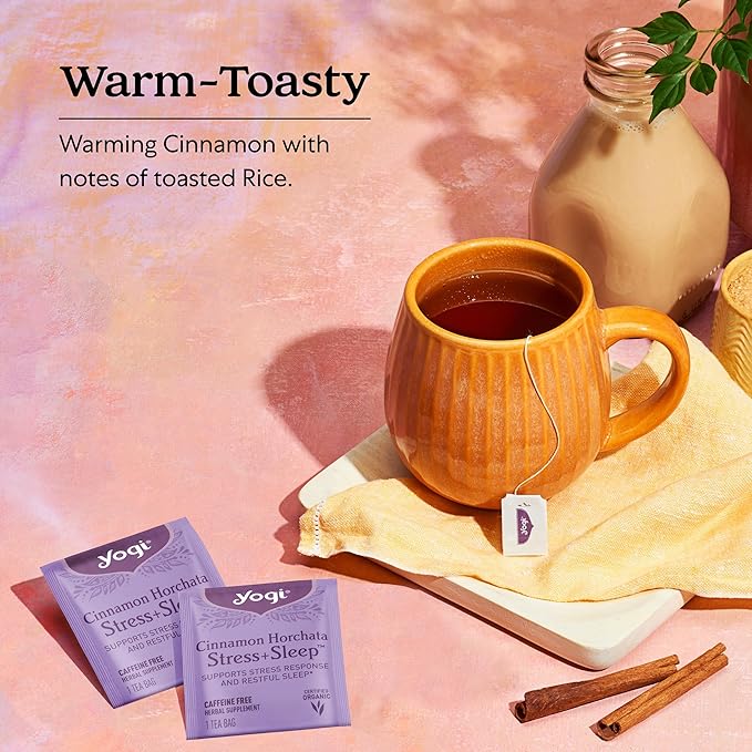 Yogi Tea Cinnamon Horchata Stress & Sleep - 16 Tea Bags per Pack (6 Packs) - Organic Sleep Tea - Supports a Restful Sleep - Includes Ashwagandha, Passionflower & Apple Cider Vinegar
