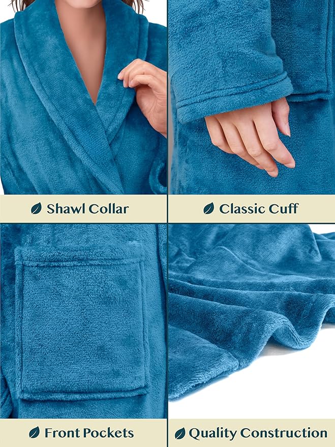 PAVILIA Womens Robe Fleece Plush Soft, Fluffy Fuzzy Cozy Warm Lightweight Bathrobe, Shower Spa House Long Robe for Women