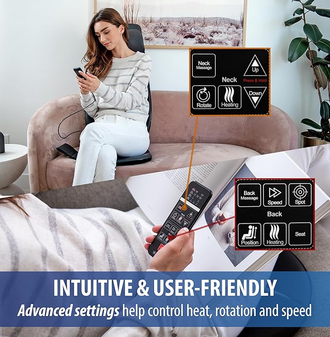 Zyllion Shiatsu Neck and Back Massager with Heat for Chair - 3D Electric Full Body Kneading Deep Tissue Massage Pad with Seat Cushion Vibration for Muscle Pain Relief, Black, ZMA-33