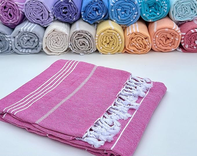 Mystic Turkish Beach Towel Pestemal - 100% Organic Cotton - Extra Large - Quick Dry - Bath - Beach - Gym - Yoga - Travel - Sultan Model (Dark Pink)