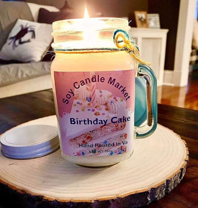 Soy Scented Candles | Handmade & Highly Aromatic Candles Burns Upto 85 Hours in Glass Jar - Perfect for Home Decor, Wedding, Birthday, Dinner (Birthday Cake, 12 oz)