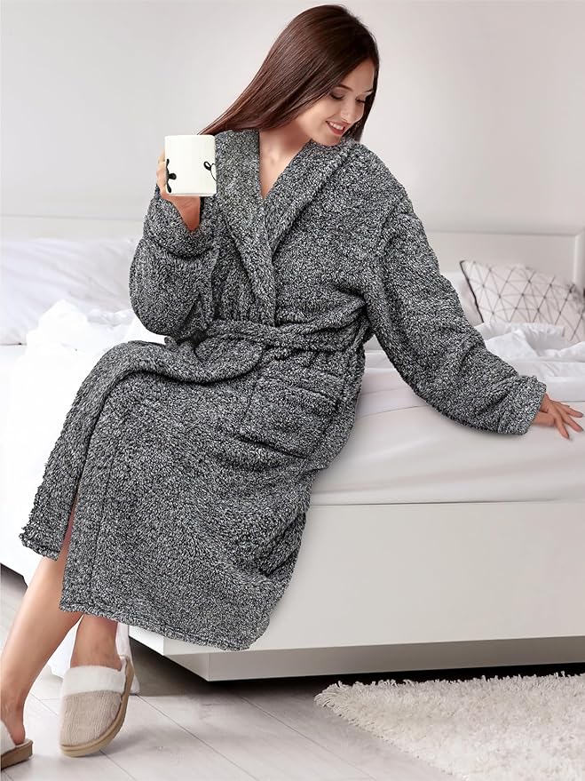 PAVILIA Premium Womens Plush Soft Robe Fluffy, Warm, Fleece Sherpa Shaggy Bathrobe