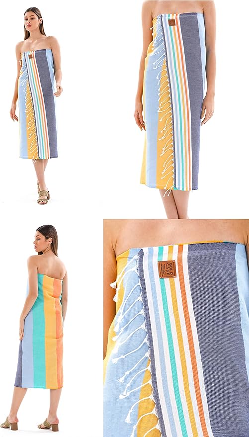 Gold CASE Turkish Beach Towel Set of 6 – 100% Cotton Large Bath Towels 70 x 38'' – OLYMPOS Oversized, Quick Dry & Sand Free Beach Towel – Lightweight Turkish Towels Set - Multicolor-1