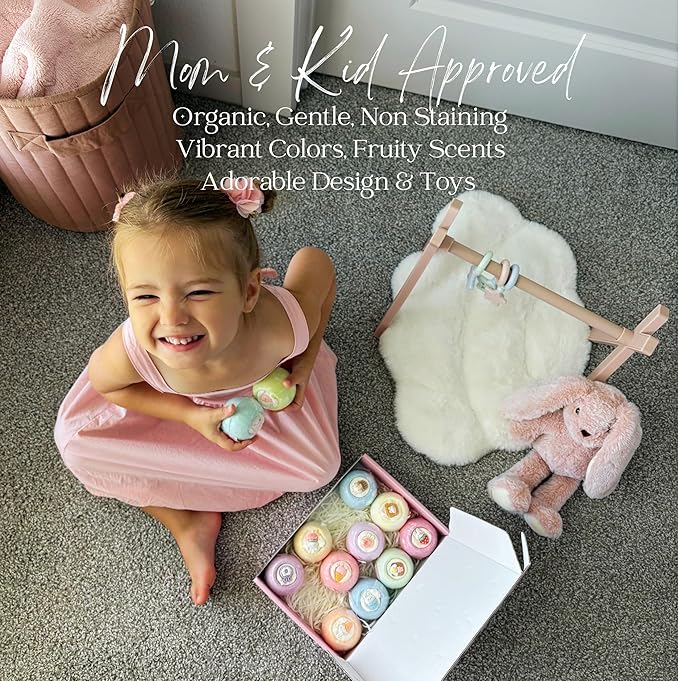 EvolutionUSA 12pc Bloom Bath Bombs with Toys, Adorable Girl Bath Bomb Set, Bubbly Kids Bathbombs, Fizzy Bath Ball, Kids Bath Bombs for Girls, Childrens Bath Bomb Set Birthday, Christmas, Easter