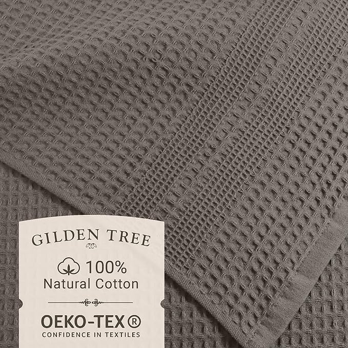 GILDEN TREE Waffle Towels for Bathroom, 100% Cotton Quick Dry Towel, Waffle Bath Towels Large, Absorbent Lightweight Travel Towel, Bath Towels Set of 2, Classic Style (Stone)