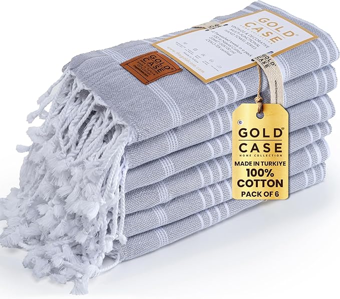 Gold CASE Turkish Hand Towels for Bathroom Set of 6 – 20 x 40'' – 100% Cotton Bathroom Hand Towels – LYCIA Towel for Spa, Face, Tea & Dishcloth – Decorative Cloth – Grey