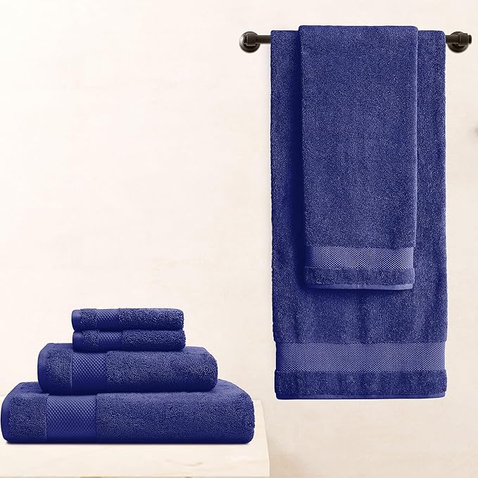 BIOWEAVES 100% Organic Cotton Bath Sheet Set of 2 | Soft Oversized Bath Towels | 700 GSM Premium Bath Towel Sheet Set GOTS Certified - Navy Blue