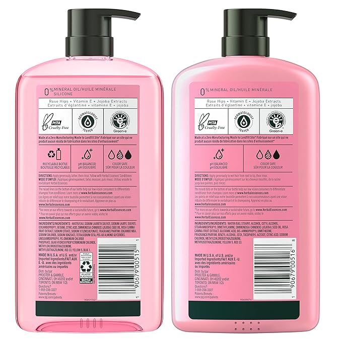Herbal Essences Shampoo & Conditioner Set, Smooth Collection, Paraben-Free, Color-Safe, with Rose Hips & Vitamin E, 29.2 Fl Oz Each, 2-Pack