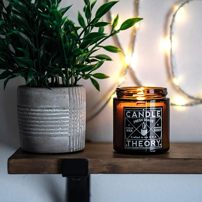 Candle Theory Man Cave Stuff Men 4oz Candles Set of 3, Crackling Woodwick Masculine Scent, Warm Tobacco Cigar, Smoked Suede, Fresh Shave