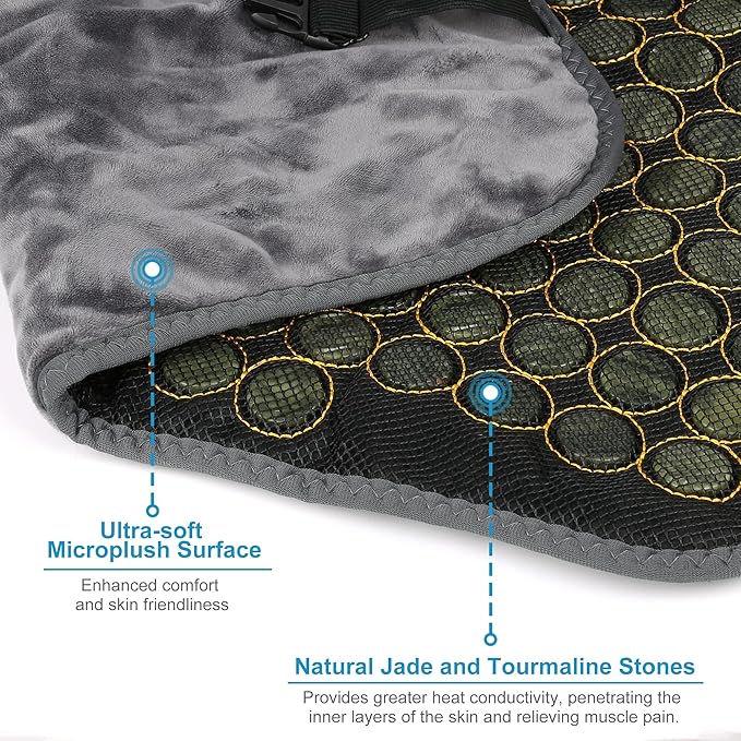 H&B Infrared Heating Pad for Back and Shoulder, Heating Pad for Pain Relief, Natural Jade and Tourmaline Stones, Smart Controller with Memory Function, Temp Adjustable, Auto Shut Off