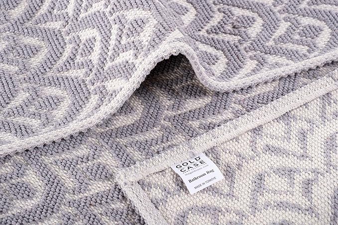 Bathroom Rugs 100% Cotton (Set of 2) – Absorbent Turkish Bath Mat Sets – Washable Rug for Floor & Tub – Non–Slip Bath Mats for Bathroom – Quick Dry Mat – 16x24 and 20x32 – Grey