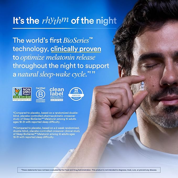 Ritual Sleep Bioseries™ Melatonin: Sleep Aid for Adults, Sleep Supplement with Time Released Capsules, Vegan Drug Free Sleep Vitamins for All Night Sleep Support, 20 Capsules
