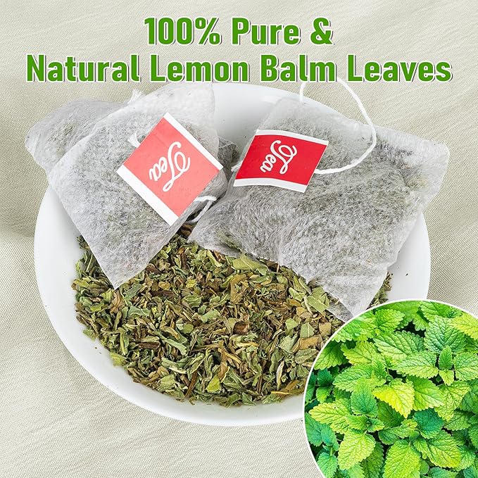 Lemon Balm Tea, 100% Pure & Natural Lemon Balm Leaves Herbal Tea Bags, Promotes Relaxation & Aid In Digestion, Caffeine Free, Non-GMO, Additives Free (1 Pack/100 Bags)