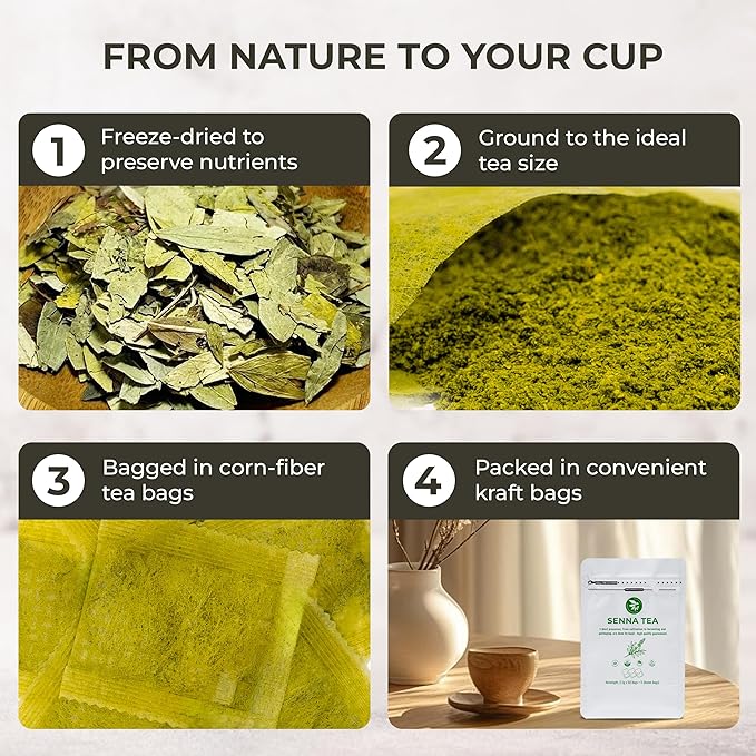 Senna Tea Bags - 55 Count (+5 Tea Bags), 5.29 oz, Bamboo Tong Included, Natural Senna Leaves, Supports Digestive Comfort & Gentle Cleanse, Slightly Bitter Herbal Tea for Daily Wellness