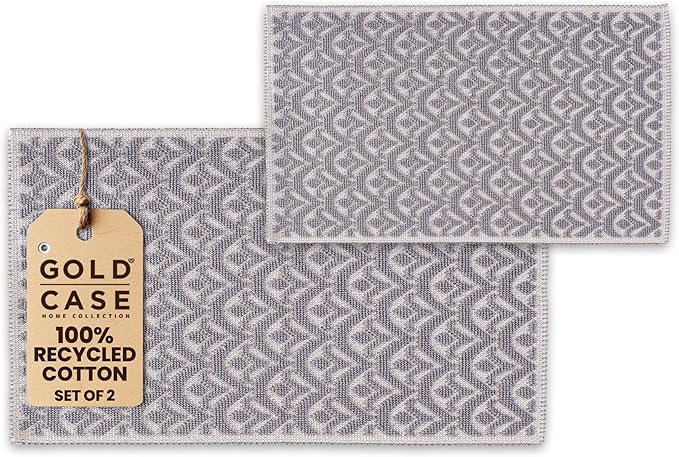 Bathroom Rugs 100% Cotton (Set of 2) – Absorbent Turkish Bath Mat Sets – Washable Rug for Floor & Tub – Non–Slip Bath Mats for Bathroom – Quick Dry Mat – 16x24 and 20x32 – Grey