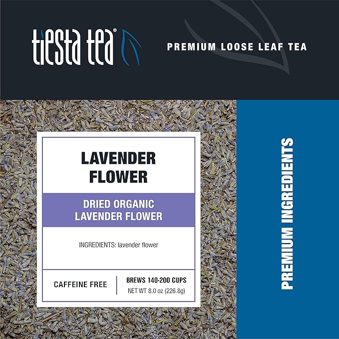 Tiesta Tea - Dried Organic Lavender Flower, Loose Leaf, Premium Non-Caffeinated Blend, Make Hot or Iced, Raw Edible Lavender Buds, Rich Flavors, 8oz Resealable Bulk Pouch