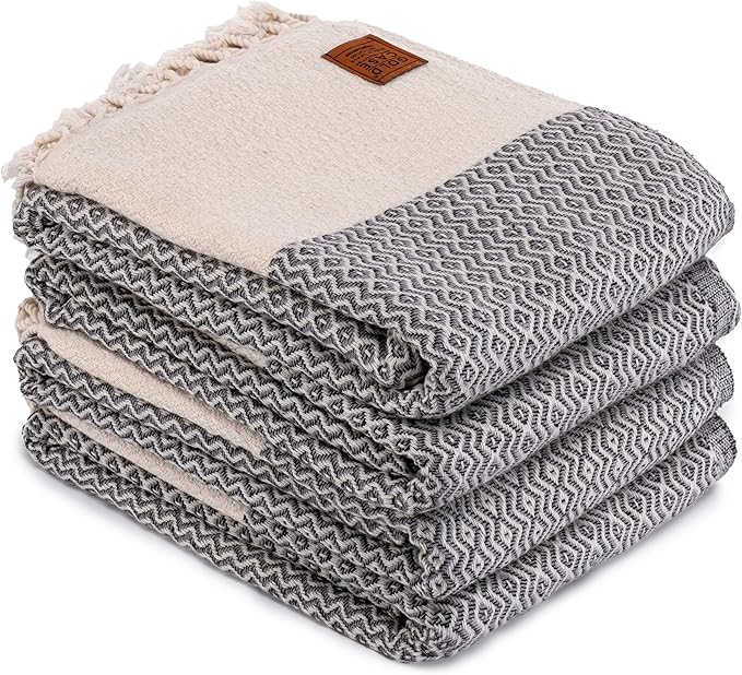Gold CASE Turkish Beach Towel Set of 4 – 100% Cotton Large Turkish Bath Towels 67 x 38'' – Zeus Extra Large, Quick Dry & Sand Free Towels – Peshtemal for Pool – Grey
