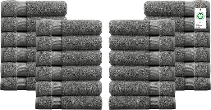 Delara 100% Organic Cotton Towels 650 GSM Plush Feather Touch Quick Dry Hand Towel, Pack of 24 GOTS Certified, Oeko-Tex Green Certified, Organic Cotton Hand Towel, 20"X30"