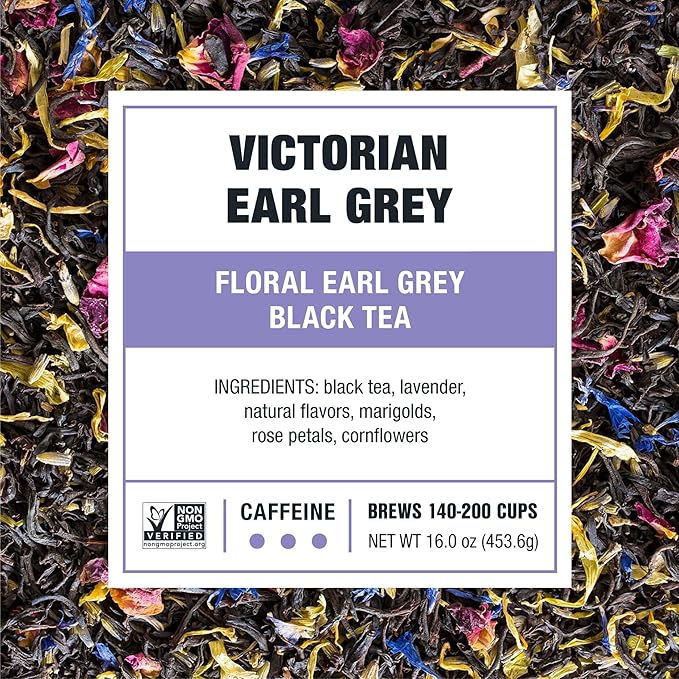 Tiesta Tea - Victorian Earl Grey, Loose Leaf, Floral Earl Grey Black Tea, Premium Blend, High Caffeinated Black, Make Hot or Iced Brews Up to 200 Cups, 16oz Resealable Bulk Pouch