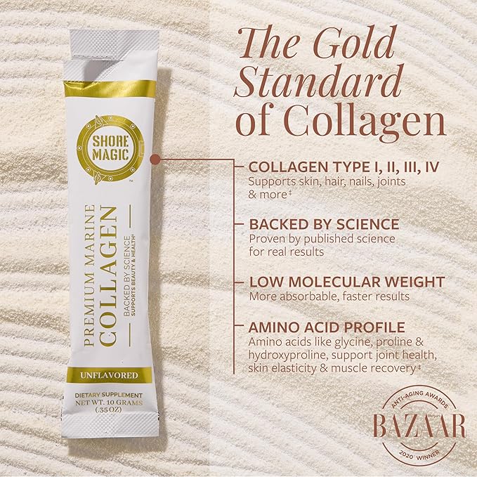 Premium Marine Collagen Powder – Hydrolyzed Type I, II, III & IV Peptides for Skin, Hair, Nails & Joints – Wild-Caught Fish, Kosher, Unflavored, Travel Friendly, 28 Daily Packets