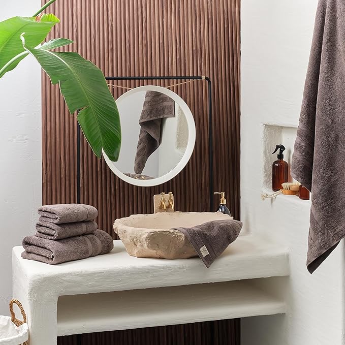 SOFE H&L | Olea Luxury Turkish Cotton Hand Towels Set of 4 Dark Gray | Premium, Soft, Durable, Absorbent | Hotel Quality Plush Towels and Thick Towel Sets