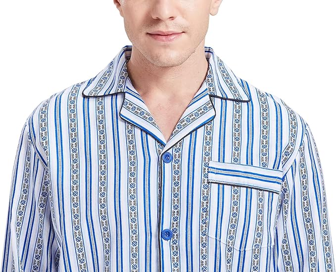 GLOBAL Men's Pajamas Sets 100% Cotton Flannel Sleepwear Long-Sleeve top & Bottom