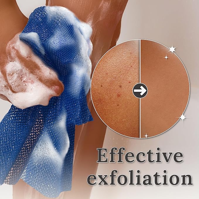 myHomeBody African Net Sponge, African Bath Sponge, Body Exfoliator Scrubber, Bath Washcloths, Exfoliating Net, Shower Back Scrubber, Set of 3, Dark Blue, Purple, Black