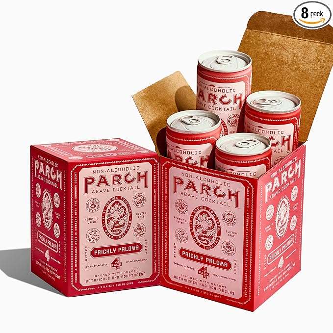 PARCH Prickly Paloma, Ready to Drink Non Alcoholic Agave Cocktail Infused with Desert Botanicals & Adaptogens, Plant Based, Gluten Free & Vegan, Inspired by the Sonoran Desert (8.4 oz x 8 pack)