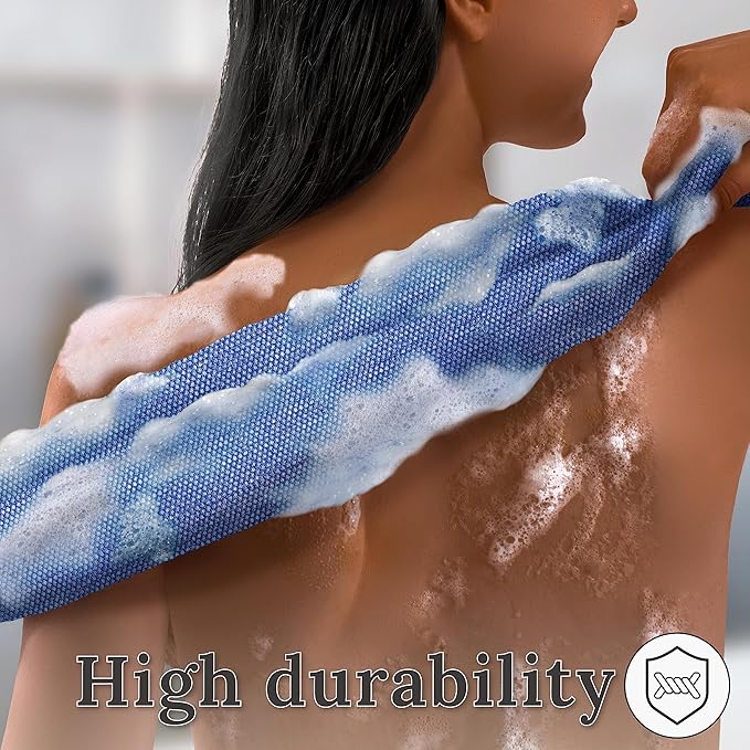 myHomeBody African Net Sponge, African Bath Sponge, Body Exfoliator Scrubber, Bath Washcloths, Exfoliating Net, Shower Back Scrubber, Set of 3, Dark Blue, Purple, Black