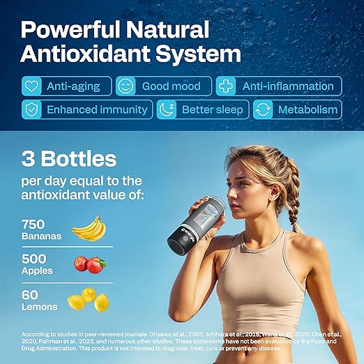 Hydrogen Water Bottle | Large 16.2 oz (480 ml) Hydrogen Water Bottle Generator 3000ppb | Hydrogenator Machine | SPE/PEM Hydrogenated Ionizer Generator (Black w/Gray)