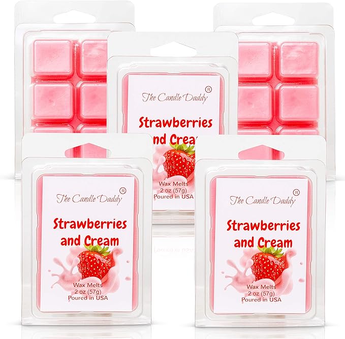 The Candle Daddy - Strawberries & Cream - Sweet Strawberry with Cream Scented Melt- Maximum Scent Wax Cubes/Melts- 1 Pack -2 Ounces- 6 Cubes