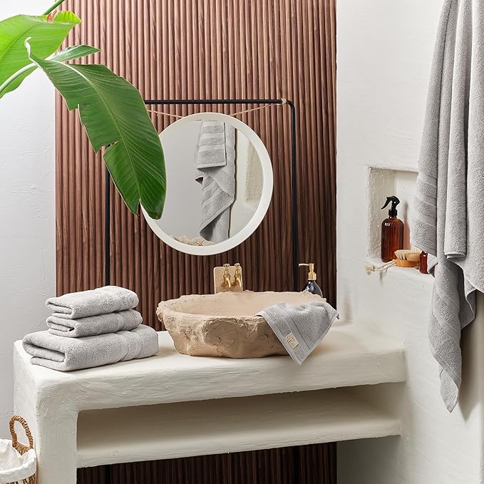 SOFE H&L | Olea Luxury Cotton Turkish Bath Towels Set of 4 Cool Gray | Premium, Soft, Durable, Absorbent | Hotel Quality Plush Towels and Thick Towel Sets