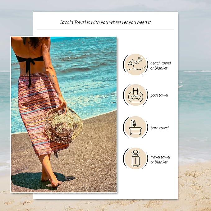 Cacala Pestemal Turkish Beach Towel Highly Absorbent Quick and Easy Dry Soft and Comfortable for Bath, Spa, Pool, Gym and Yoga 100% Cotton 37 x 70