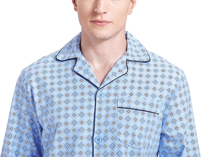 GLOBAL Men's Pajamas Sets 100% Cotton Flannel Sleepwear Long-Sleeve top & Bottom