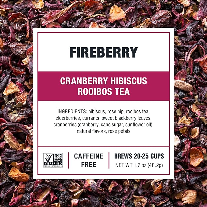 Tiesta Tea - Fireberry, Loose Leaf, Cranberry Hibiscus Rooibos Tea, Premium Non-Caffeinated Rooibos Blend, Make Hot or Iced & Brews Up to 25 Cups, 1.7oz Resealable Pouch, Pack of 6