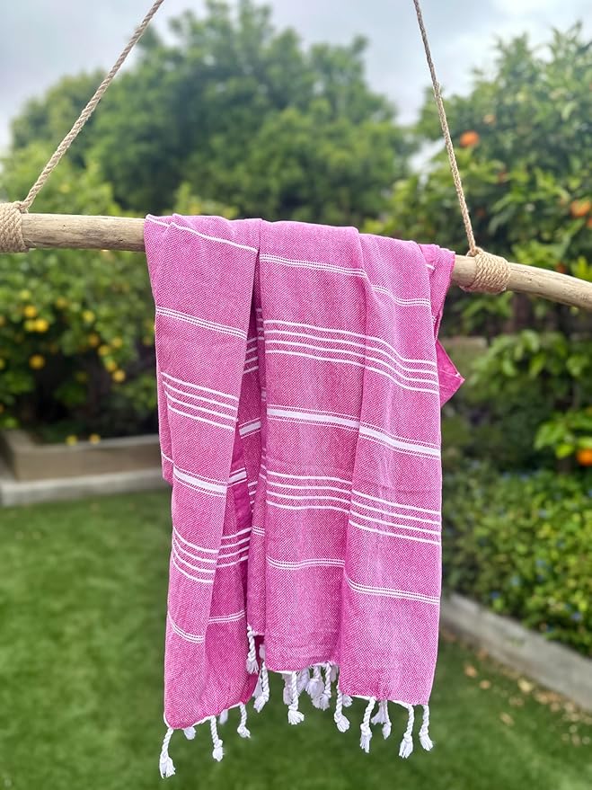 Mystic Turkish Beach Towel Pestemal - 100% Organic Cotton - Extra Large - Quick Dry - Bath - Beach - Gym - Yoga - Travel - Sultan Model (Dark Pink)