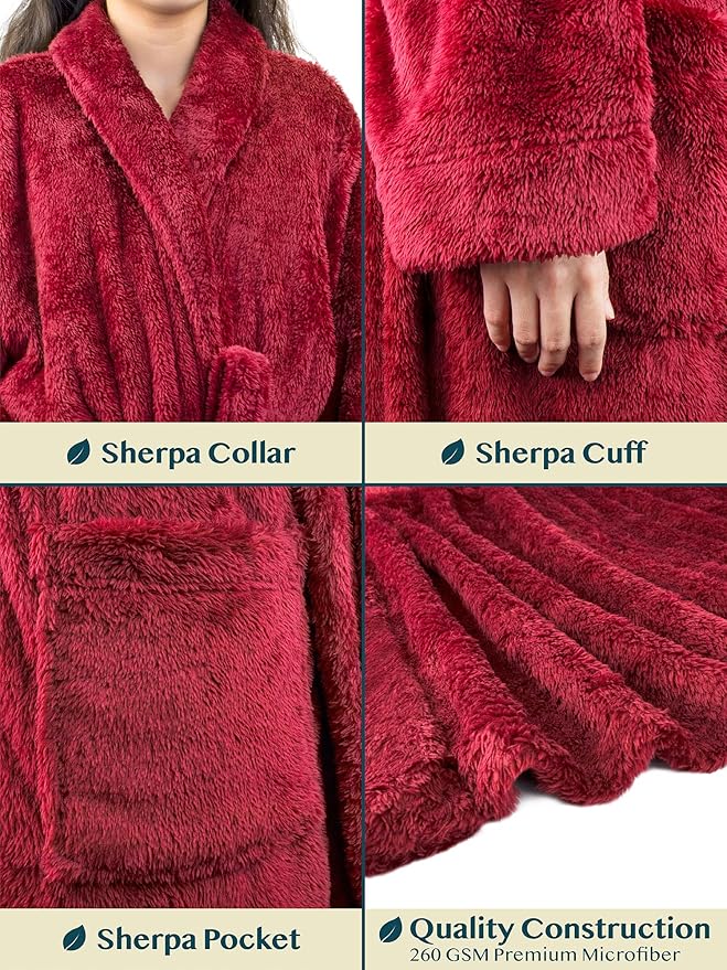 PAVILIA Premium Womens Plush Soft Robe Fluffy, Warm, Fleece Sherpa Shaggy Bathrobe
