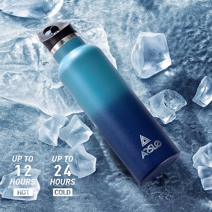 Stainless Steel Double Wall Water Bottles, Vacuum Insulated Bottle With Straw Lid, Insulated Water Bottle Keeps Water Cold for 24 Hours, Hot for 12 Hours, Hiking, Sports