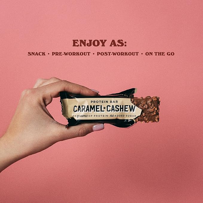 Barebells Protein Bars Caramel Cashew - 12 Count, 20g High Protein Treats - Chocolate Nutrition Bar with 1g Total Sugars - On-The-Go Breakfast or Post-Workout Snack