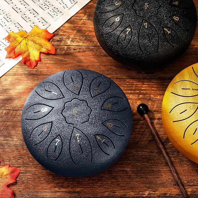 Facmogu Rain Drum for Outside Garden, 6 Inch 11 Notes Rain Drum for Garden Instrument, Chakra Drum for Rain Outdoor, Musical Steel Tongue for Meditation Musical Education Yoga Zen Gifts - Green