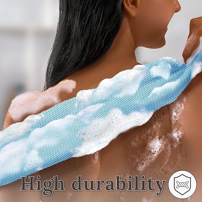 myHomeBody African Net Sponge, African Bath Sponge, Body Exfoliator Scrubber, Bath Washcloths, Exfoliating Net, Shower Back Scrubber, Set of 3, Light Blue, Beige, Pink