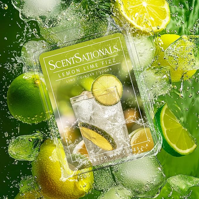 Scentsationals Wax Melts, Wax Cubes Strong Scent – Soda Collection Lemon Lime Fizz – Long Lasting Scented Melts for Warmer, 10oz (24-Cubes)