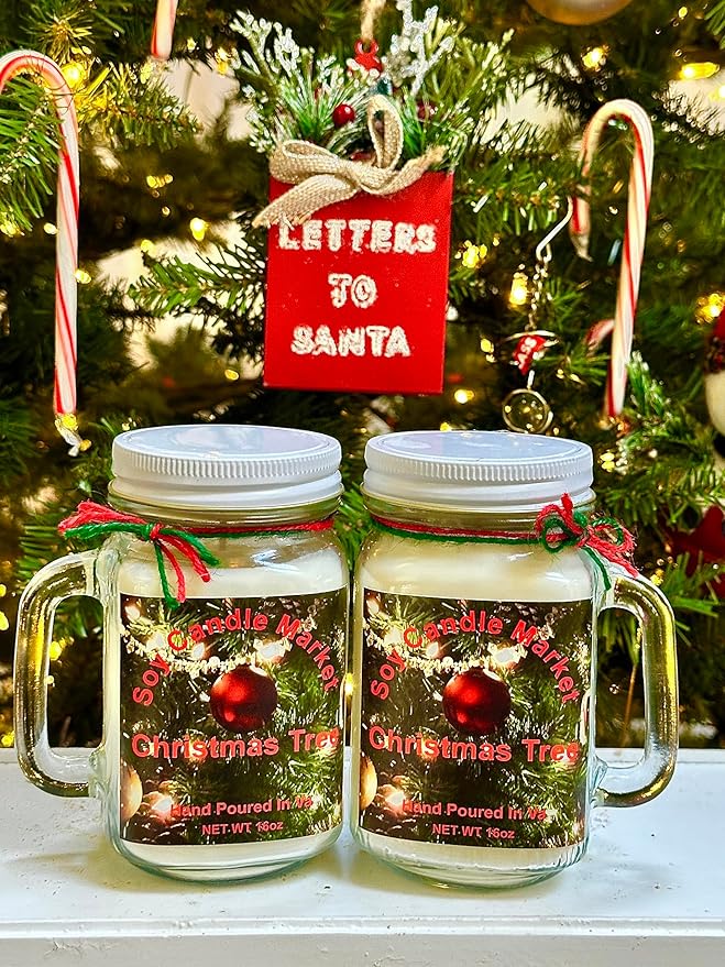 Soy Scented Candles | Handmade & Highly Aromatic Candles Burns Upto 85 Hours in Glass Jar - Perfect for Home Decor, Wedding, Birthday, Dinner (Christmas Tree, 16 oz)
