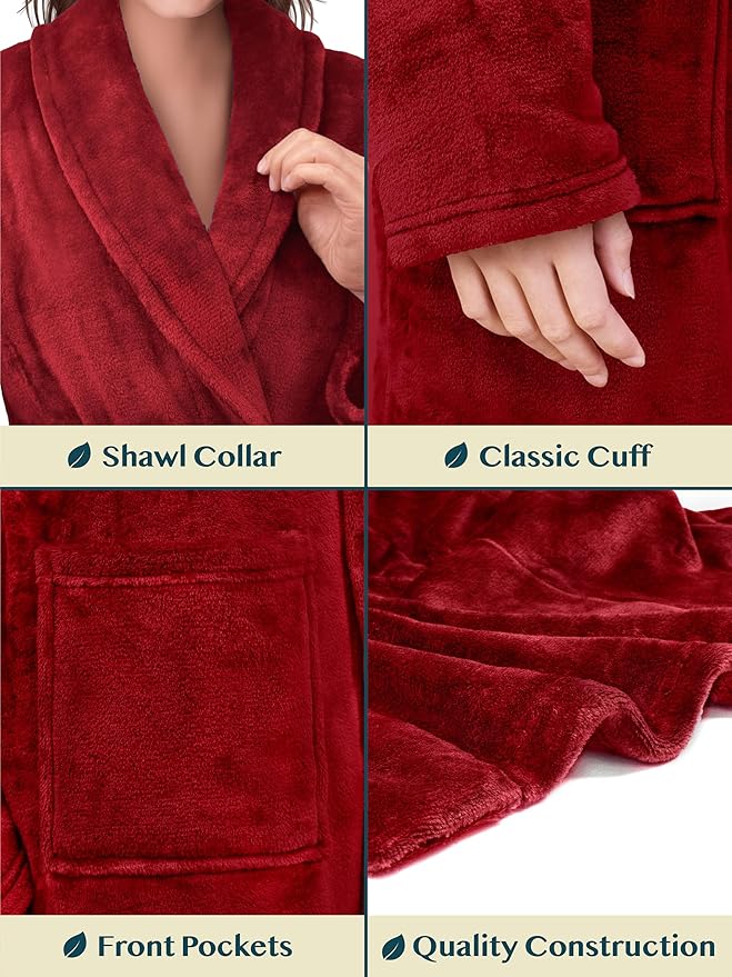 PAVILIA Womens Robe Fleece Plush Soft, Fluffy Fuzzy Cozy Warm Lightweight Bathrobe, Shower Spa House Long Robe for Women