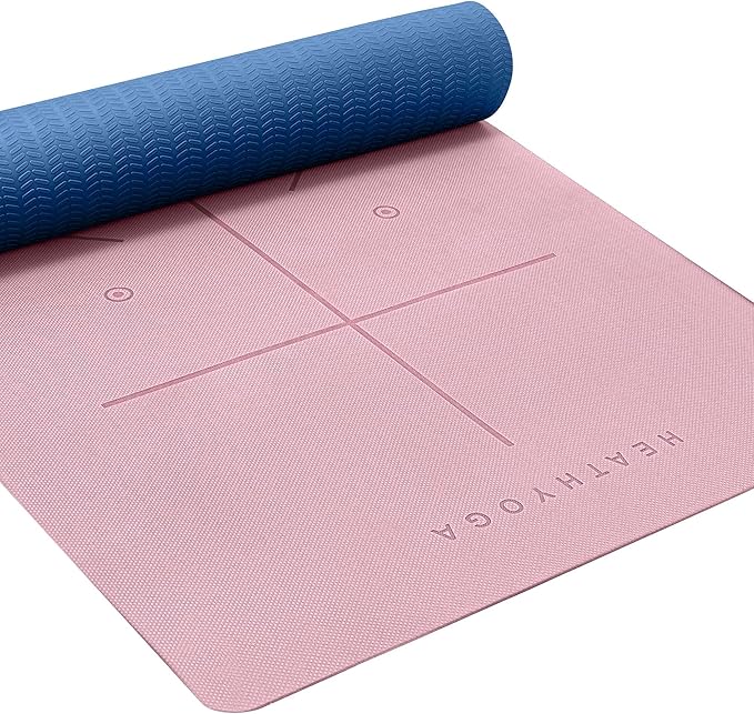 Heathyoga Eco Friendly Non Slip Yoga Mat, Body Alignment System, SGS Certified TPE Material - Textured Non Slip Surface and Optimal Cushioning,72"x 26" Thickness 1/4"