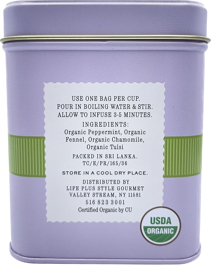 Organic Sleep Blend Herbal Tea - 50 Packets - Natural Chamomile, Peppermint, Fennel And Tulsi Teabags - USDA Certified 100% Non-GMO - Decaffeinated Designer Gift Tin