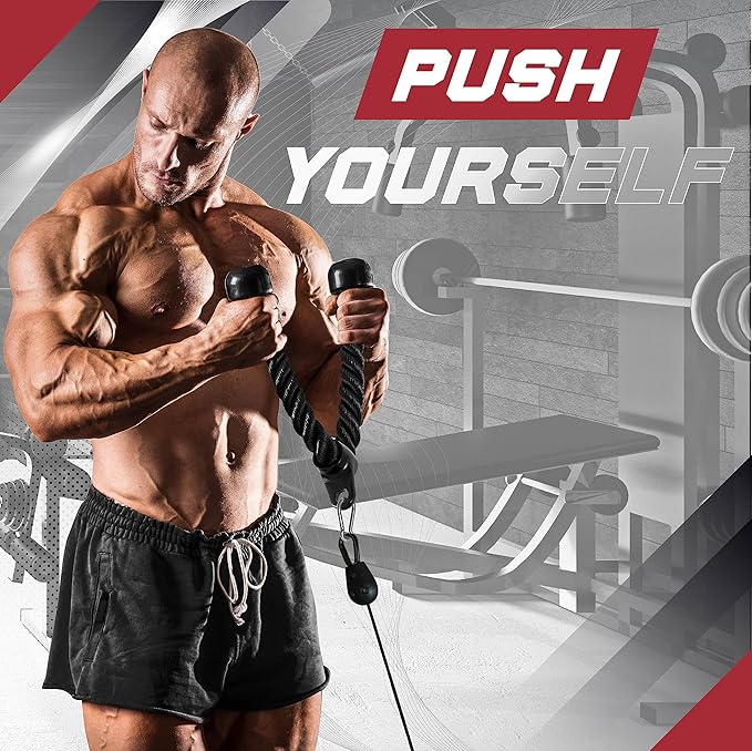 Yes4All Cable Machine Attachment, Double D Hanlde & Tricep Rope Cable Attachment, Weight Machine Accessories Load 880 LB for Home Gym