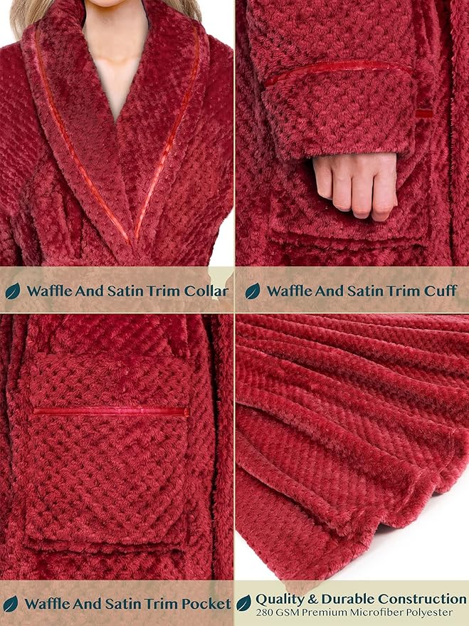 PAVILIA Women Plush Fleece Robe, Soft Textured Bathrobe, Lady Cozy Spa Long Robe