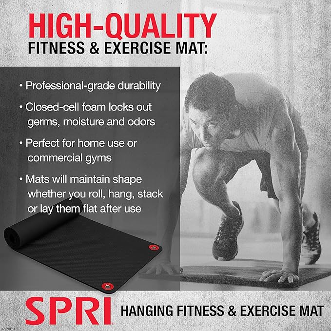 SPRI Hanging Exercise Mat, Fitness & Yoga Mat for Group Fitness Classes, Commercial Grade Quality with Reinforced Holes